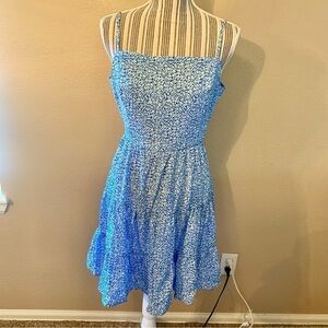NWT Million Colors Mini Dress Large Blue White Ditzy Floral Straps Open Back